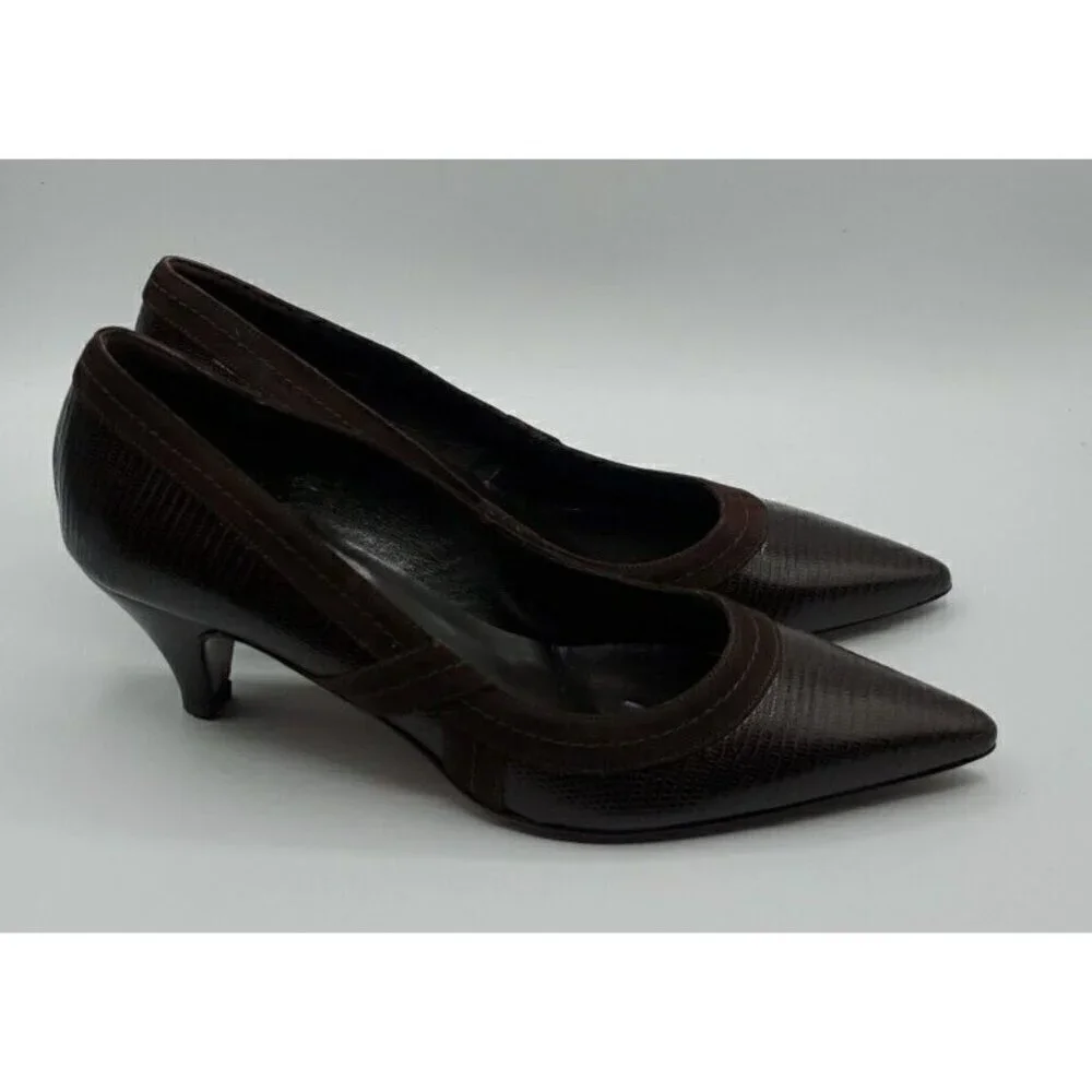 Versani Women's Brown Leather Croc with Suede Trim Heels Size 9.5 B